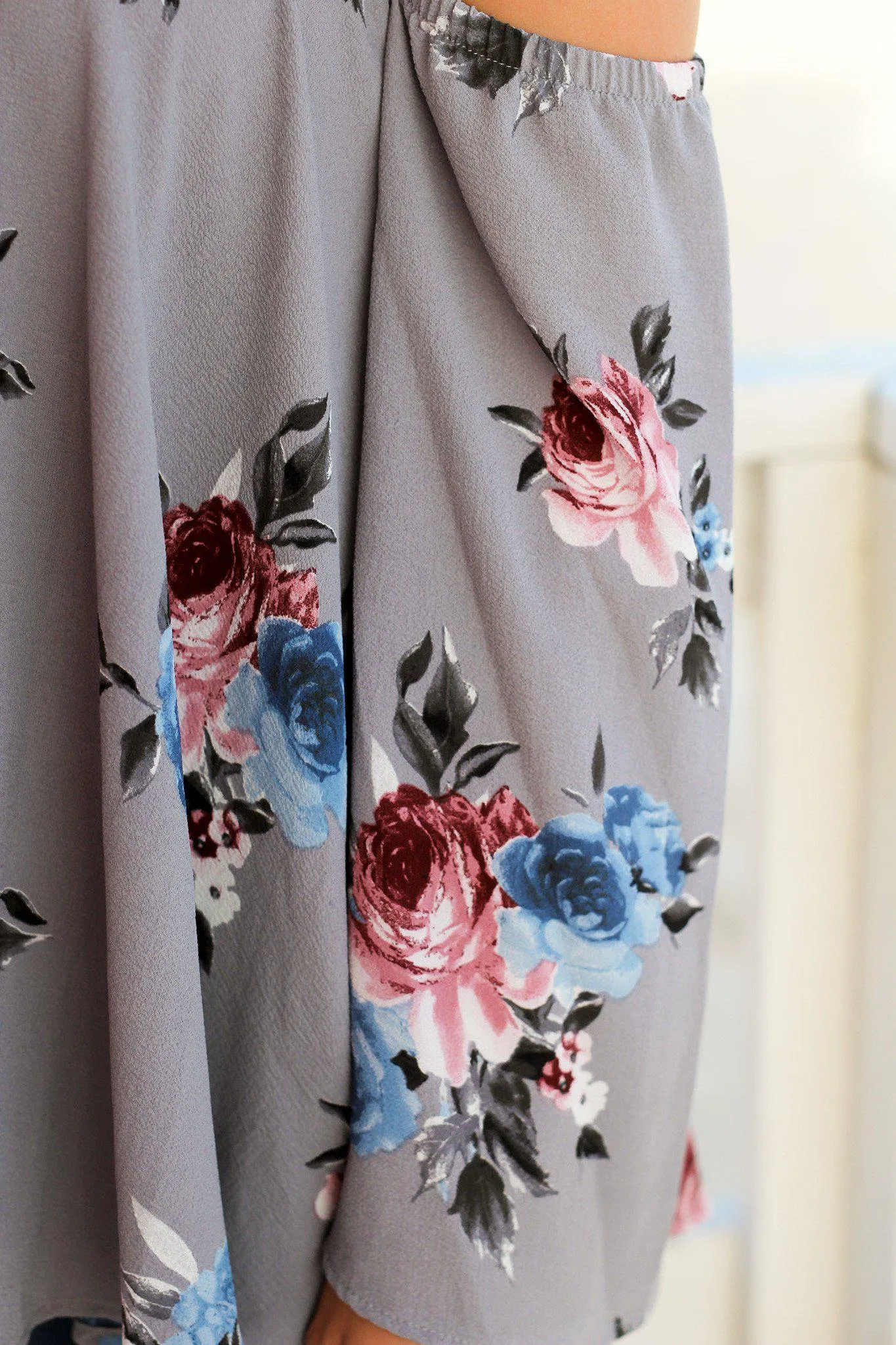 Gray Floral Off Shoulder Top