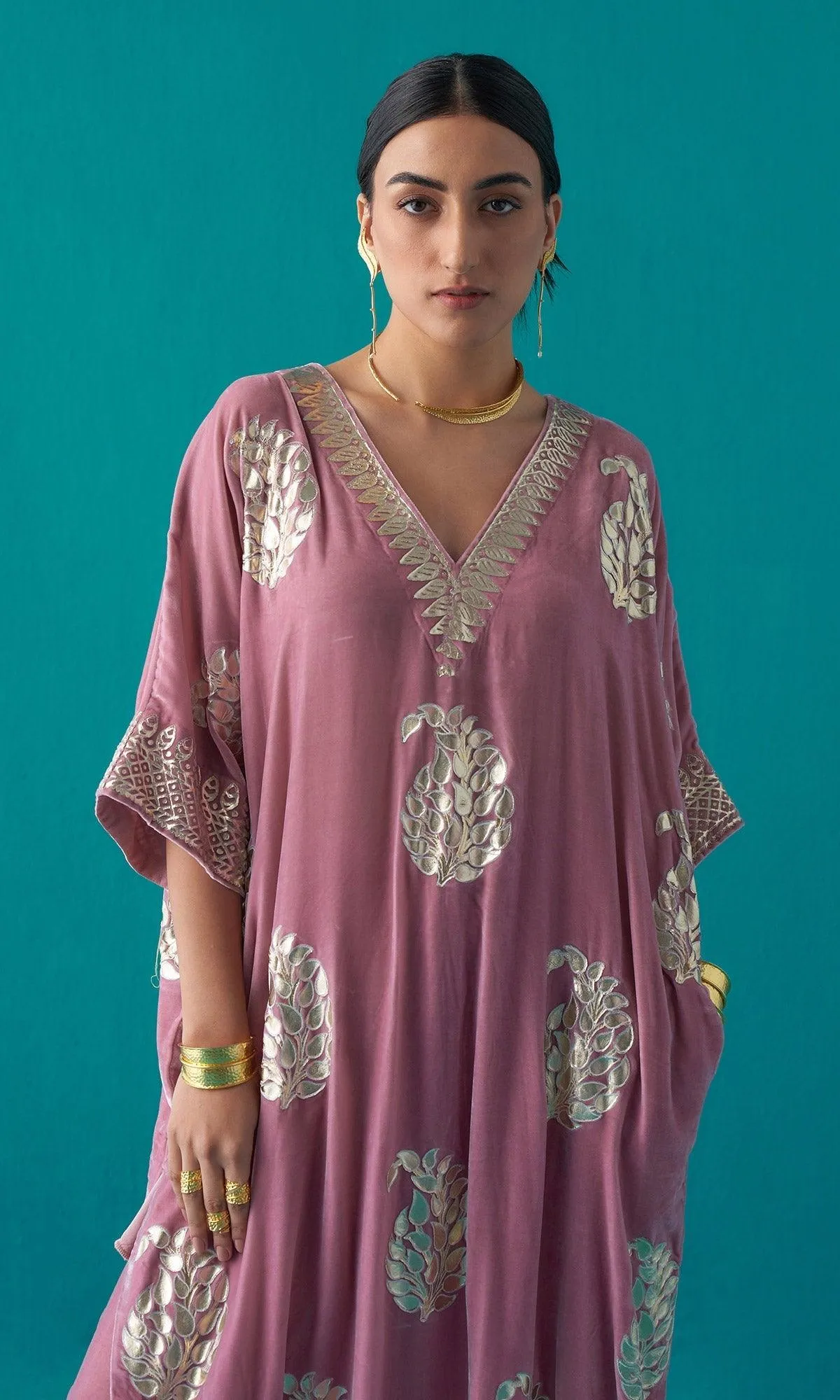 Khizaan Foils Pink Kaftan set  - set of 2 RTS