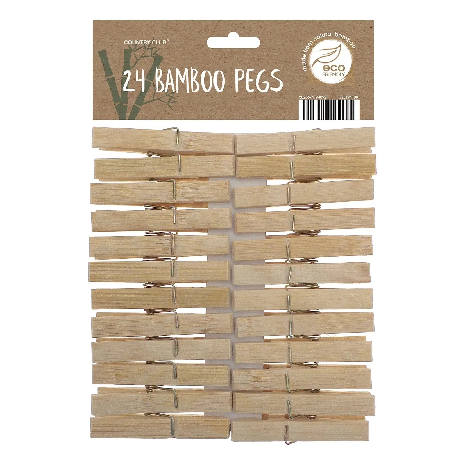 Pack of 24 Natural Bamboo Clothes Pegs Eco Friendly Laundry