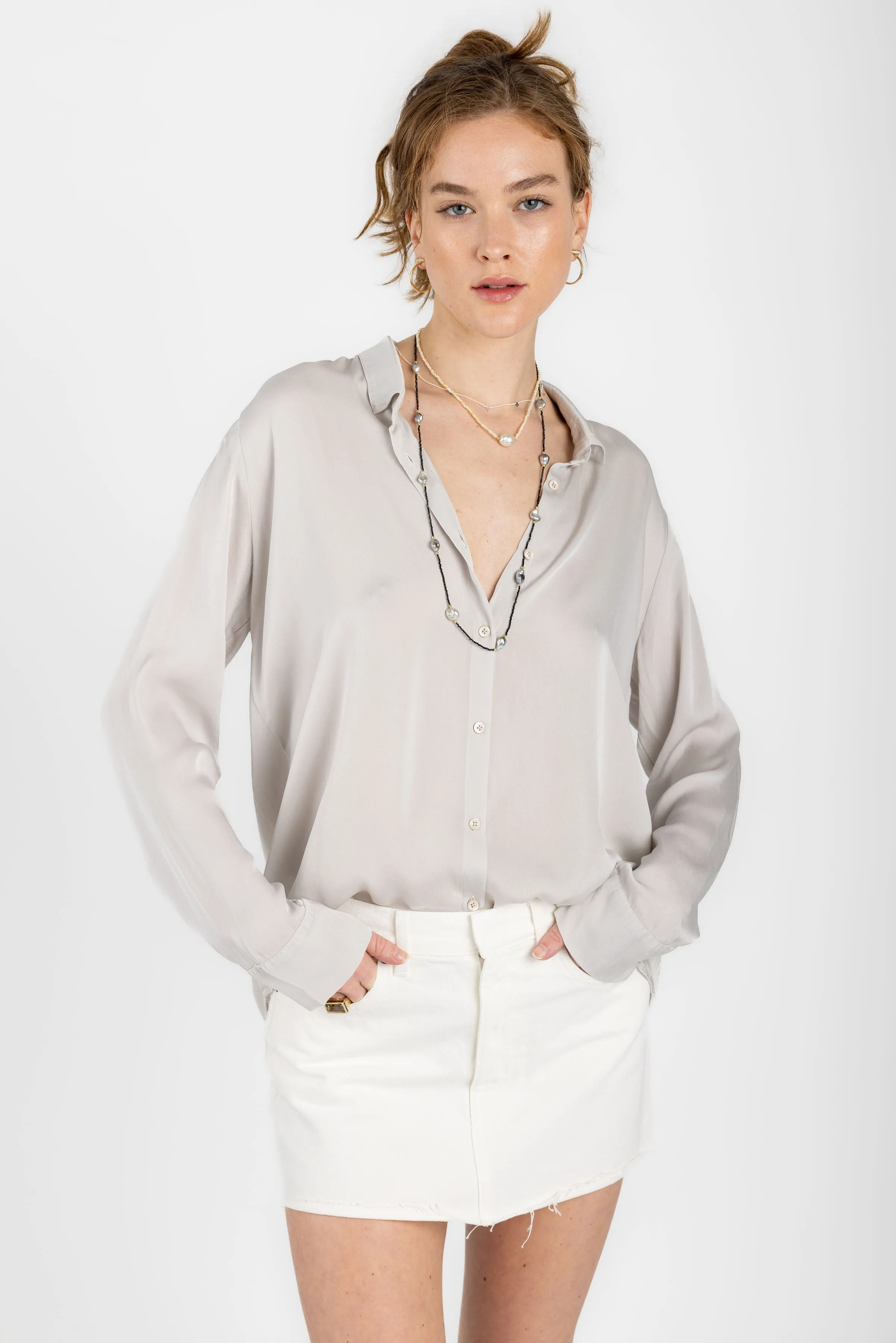 Smooth Silk Shirt in Pearl