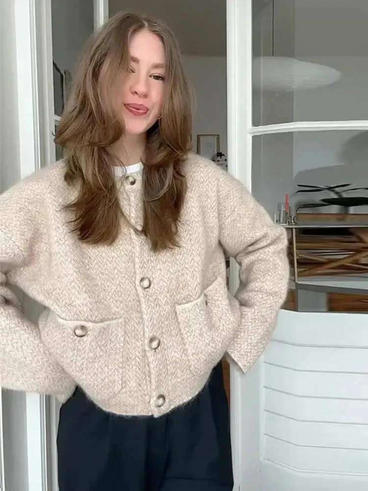 TAVIMART  -  Casual Knitted Cardigan Women Single Breasted O-neck Loose Long Sleeve Elegant Sweater Female 2024 Autumn Long Sleeve Coat Top